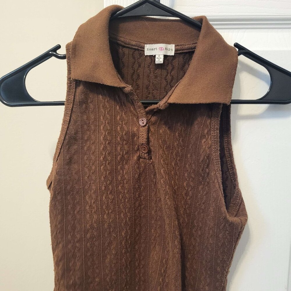 Brown Collared Crop Top